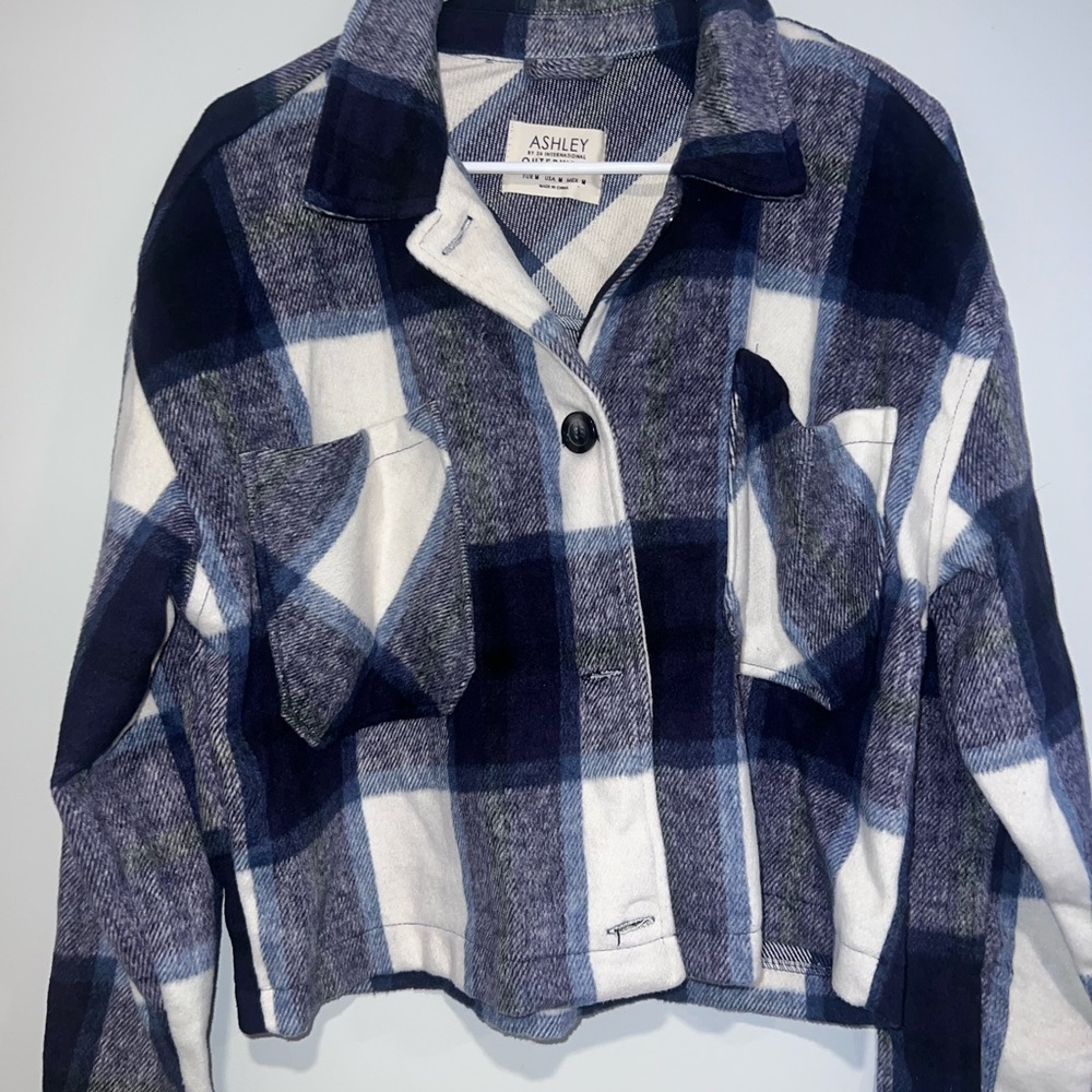 Ashley By 26 International Blue and White Plaid Sweater